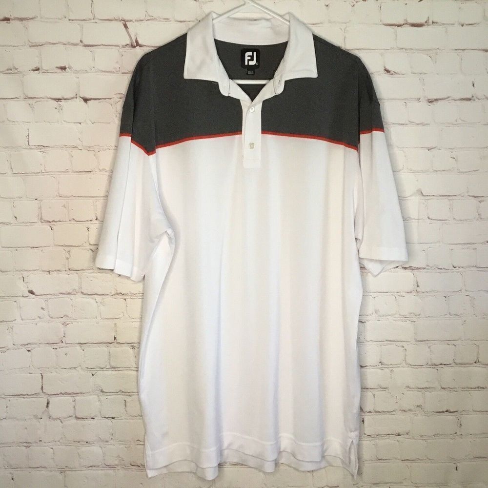 FootJoy FJ Men's White/Gray Short Sleeve Golf Polo Shirt Size XL